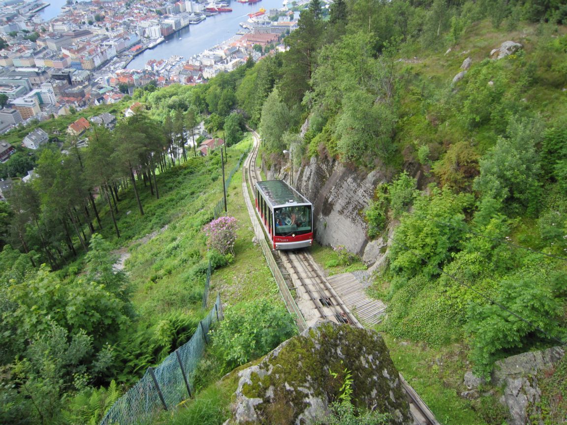 %C4%90i xe c%C3%A1p treo Floibanen t%E1%BB%AB trung t%C3%A2m Bergen l%C3%AAn %C4%91%E1%BB%89nhN%C3%BAi Floyen